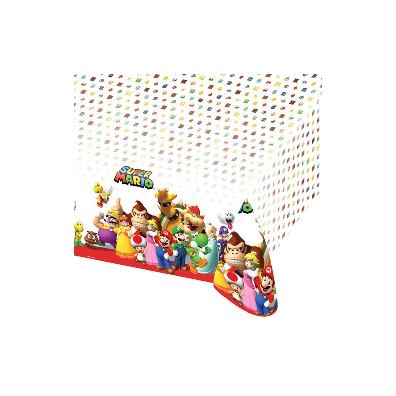Nappe Mario Bros d'environ 120 x 180 cm idéale pour décorer sa table d'anniversaire aux couleurs de Super Mario
