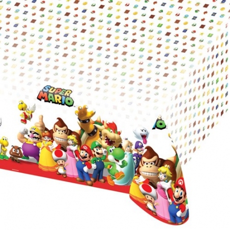 Nappe Mario Bros d'environ 120 x 180 cm idéale pour décorer sa table d'anniversaire aux couleurs de Super Mario