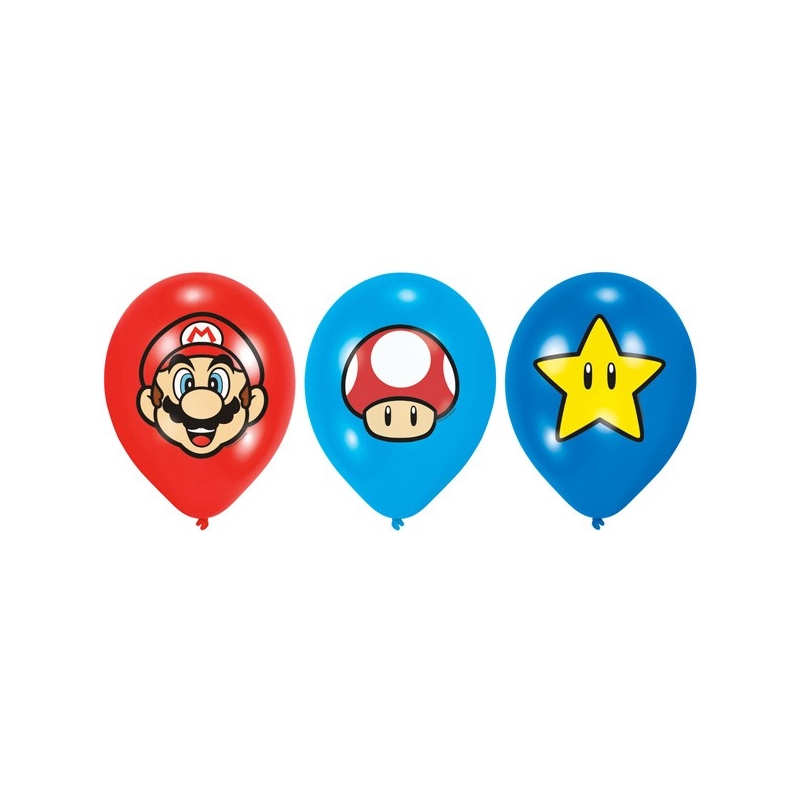6 Ballons Mario en latex 28 cm - Magie du Déguisement - Décoration