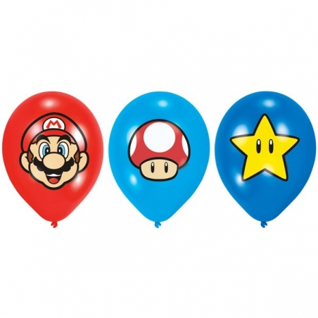 Ballons Mario en latex, 6 ballons d'environ 28 cm pour agrémenter votre décoration d'anniversaire