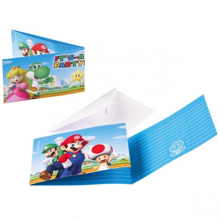Lot de 8 cartes d'invitations Mario Bros avec enveloppes pour convier vos invités à votre Mario Party