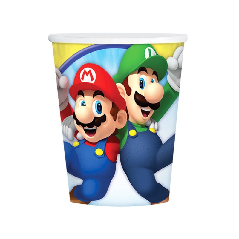 8 Gobelets Super Mario, un lot idéal pour réaliser une décoration de table pour une fête d'anniversaire Mario