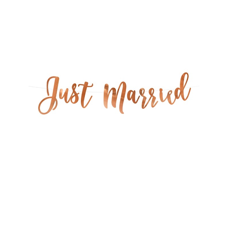 Guirlande Just Married de couleur Rose gold, idéale pour agrémenter votre décoration de mariage