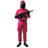 Déguisement de gardien de jeu, combinaison rose avec masque triangle, gants et ceinture Déguisement de gardien de jeu, combinaison rose avec masque triangle, gants et ceinture