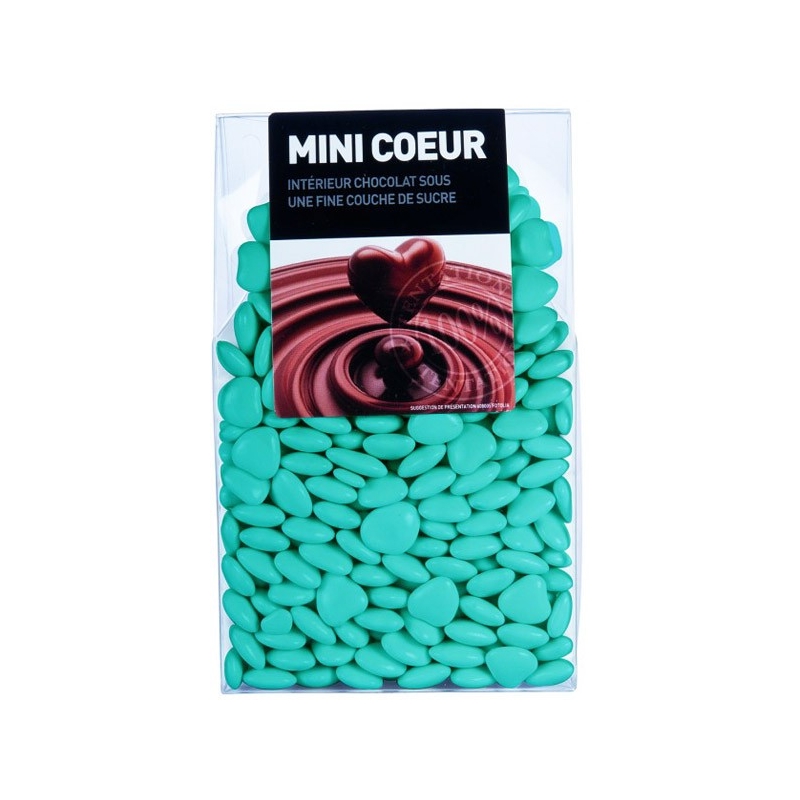 Dragées cœur au chocolat, couleur bleu - 200 gr