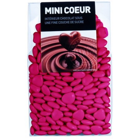 Dragées au chocolat en forme de cœur de couleur framboise - 200 gr