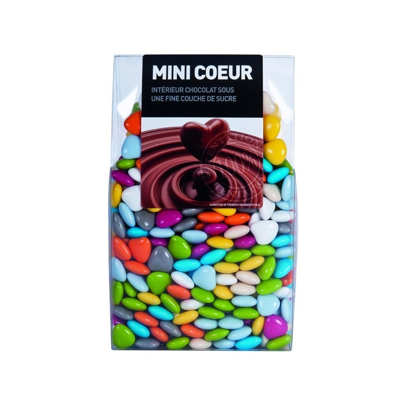 Dragées cœur au chocolat multicolore - 200 gr
