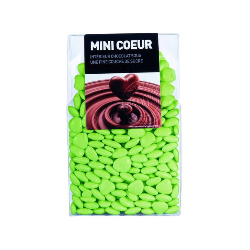 Dragées couleur vert tilleul en forme de cœur - Dragées chocolat 200 gr