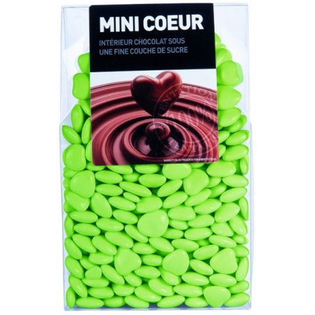 Dragées couleur vert tilleul en forme de cœur - Dragées chocolat 200 gr Dragées couleur vert tilleul en forme de cœur - Dragées chocolat 200 gr
