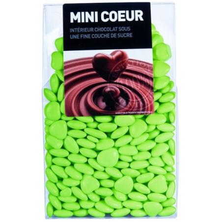 Dragées couleur vert tilleul en forme de cœur - Dragées chocolat 200 gr