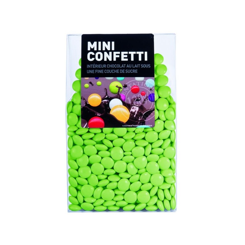 Dragées au chocolat de couleur vert tilleul "Mini Confetti" - 200 gr