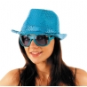 Borsalino disco bleu à paillettes - FA041A - accessoire deguisement disco