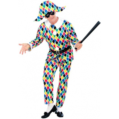déguisement Arlequin pour homme avec haut, pantalon, ceinture et chapeau déguisement Arlequin pour homme avec haut, pantalon, ceinture et chapeau