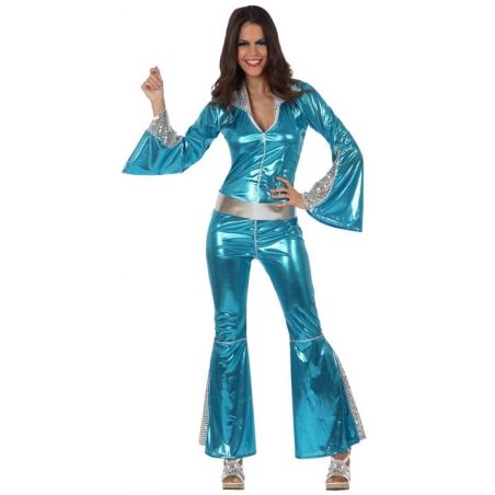 Combinaison disco bleue turquoise - deguisement disco femme