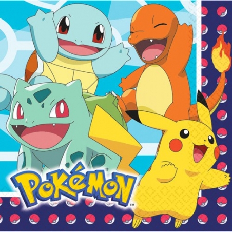 Serviettes Pokémon, set de 16 serviettes d'environ 33 x 33 cm - Anniversaire Pokémon