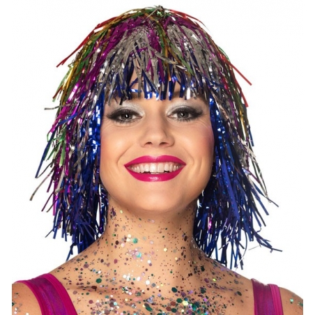 Perruque multicolore avec effet métallique idéale pour une soirée disco