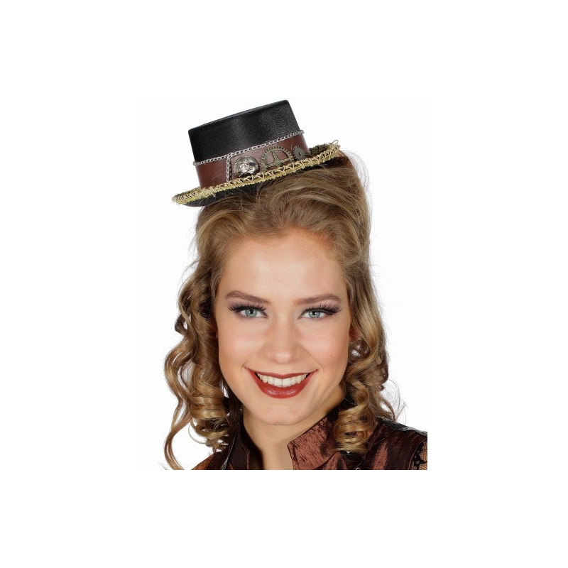 Mini chapeau Steampunk pour femme décoré de rouages et mécanismes