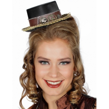 Mini chapeau Steampunk pour femme décoré de rouages et mécanismes