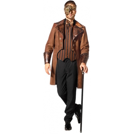 longue veste Steampunk marron pour homme avec boléro