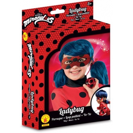 Miraculous Ladybug kit d'accessoires pour enfant avec masque, yoyo et perruque