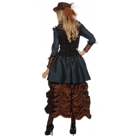 Costume Steampunk pour femme, robe marron et bleu