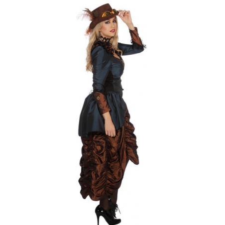 déguisement femme Steampunk, robe bleue et marron