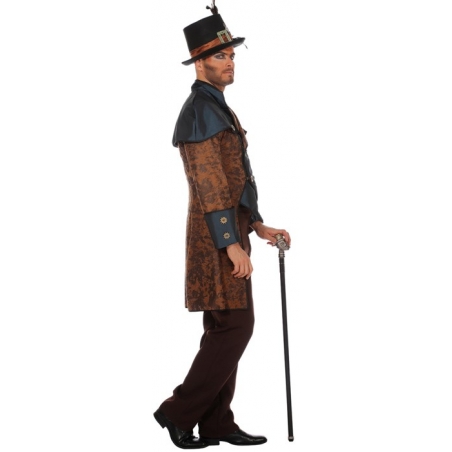 Tenue Steampunk pour homme, costume avec pantalon et veste marron et bleu