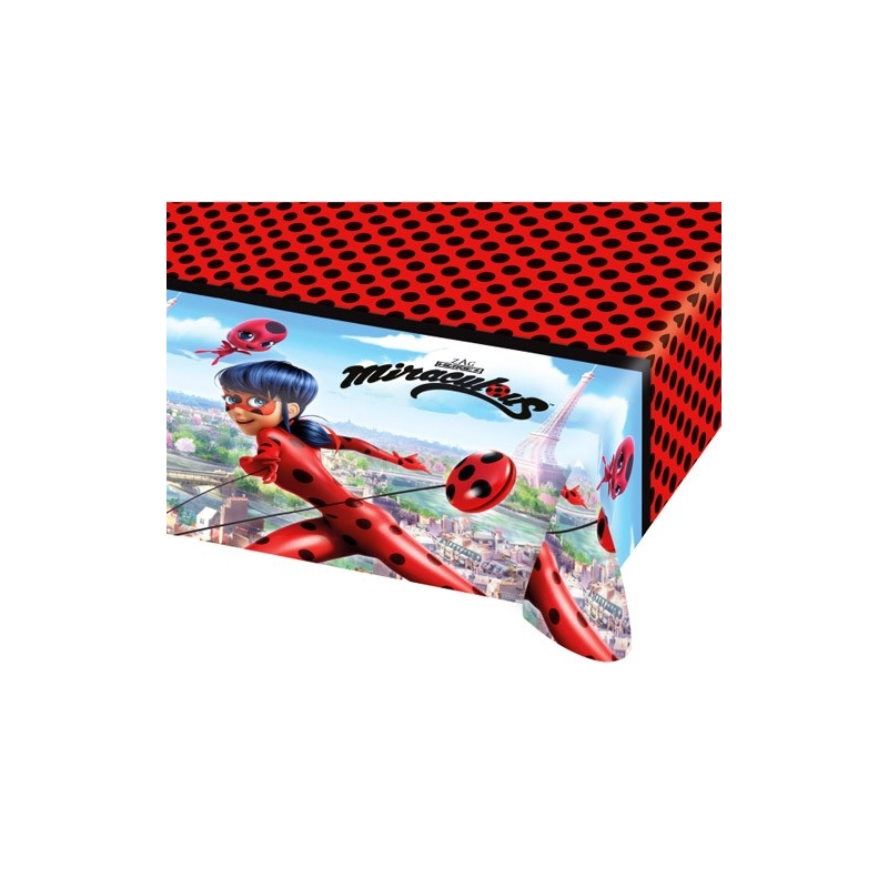Nappe Miraculous Ladybug idéale pour réaliser une décoration de table pour son anniversaire (120 x 180 cm)