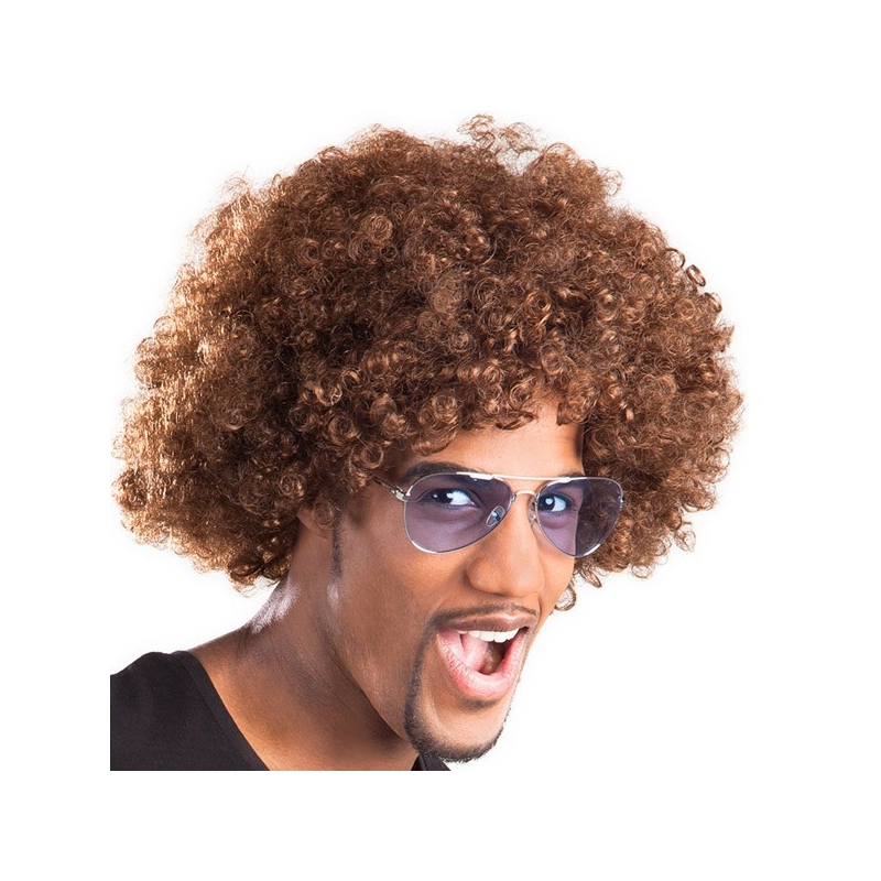 Perruque afro châtain idéale pour accessoiriser votre tenue disco