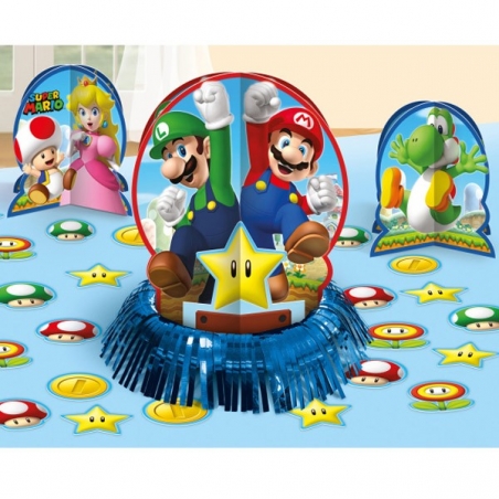 Kit de décoration de table pour fêter un anniversaire sur le thème de Super Mario Bros avec plusieurs centres de table
