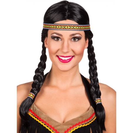 Perruque indienne avec bandeau pour femme idéale pour compléter un déguisement d'indienne Perruque indienne avec bandeau pour femme idéale pour compléter un déguisement d'indienne