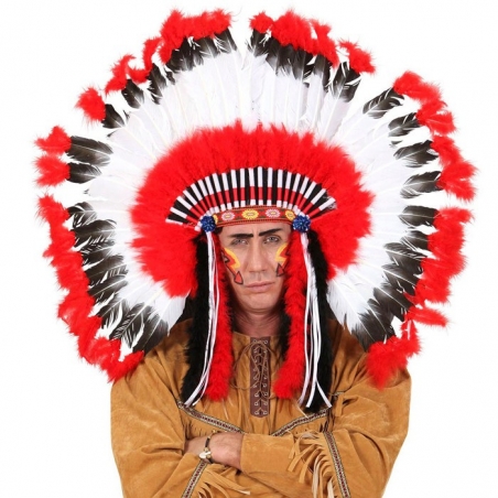Coiffe indienne de grand chef de tribu en plumes idéale pour compléter votre costume de grand chef indien Coiffe indienne de grand chef de tribu en plumes idéale pour compléter votre costume de grand chef indien
