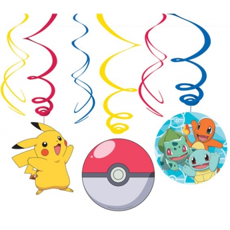 Kit de Décoration Pokémon à suspendre 6 pièces idéal pour réaliser une décoration d'anniversaire sur le thème des Pokémons
