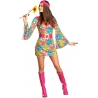 déguisement hippie pour femme, robe multicolore avec ceinture et bandeau déguisement hippie pour femme, robe multicolore avec ceinture et bandeau
