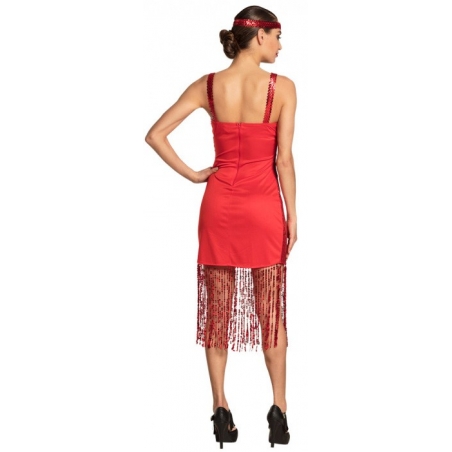 Robe charleston rouge pour femme avec robe et bandeau