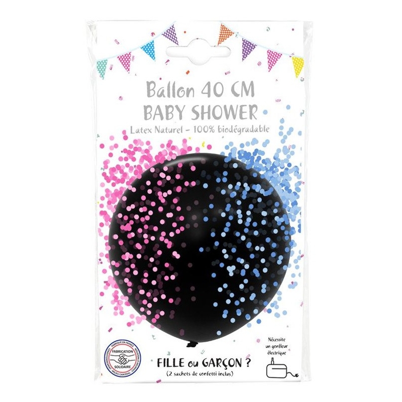 Ballon baby shower fille ou garçon avec confettis - Ø 40 cm