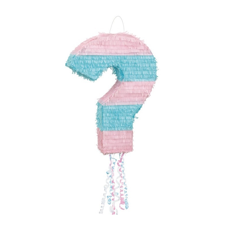 Baby Shower - Pinata en forme de point d'interrogation rose et bleu - Gender Reveal