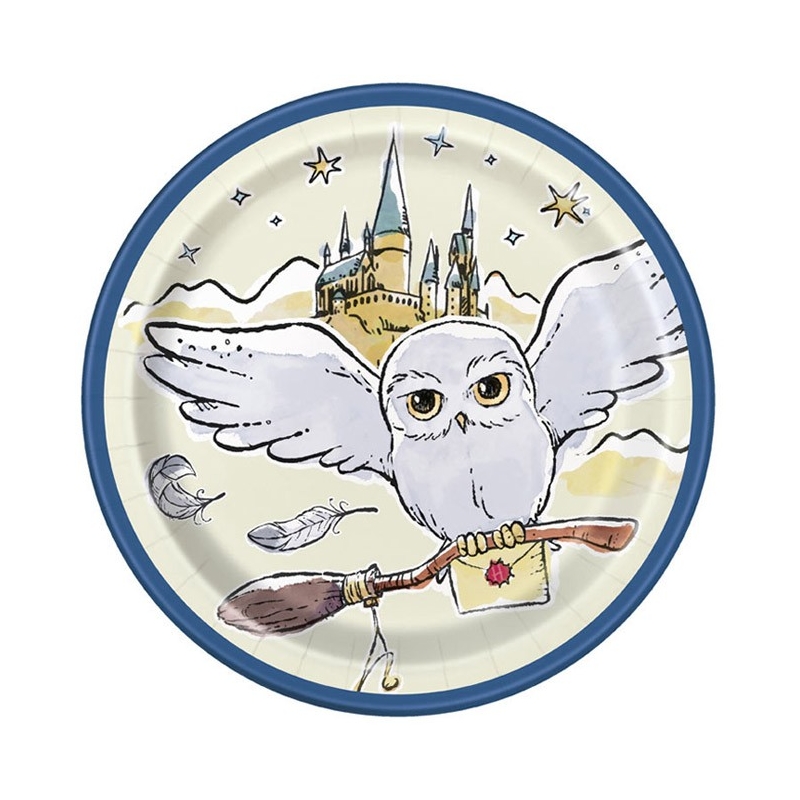 Assiettes Harry Potter Hedwige écologique Ø 18 cm, lot de 8 assiettes en papier