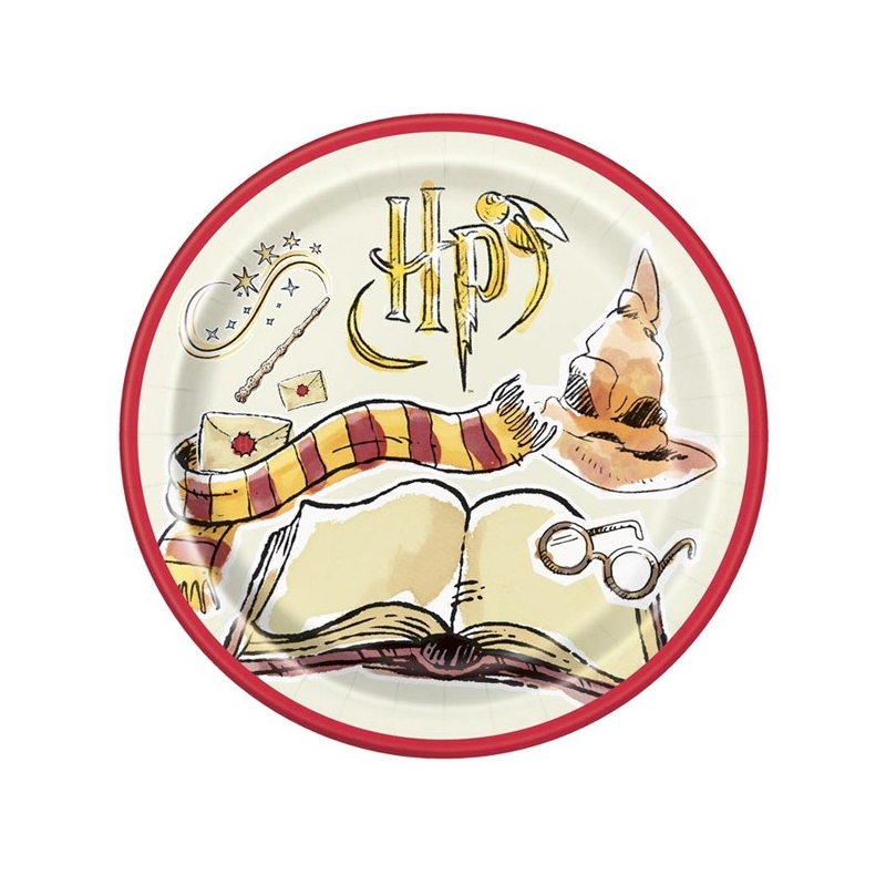 Assiettes dessins Harry Potter d'environ 22 cm, lot de 8 assiettes écologiques en papier
