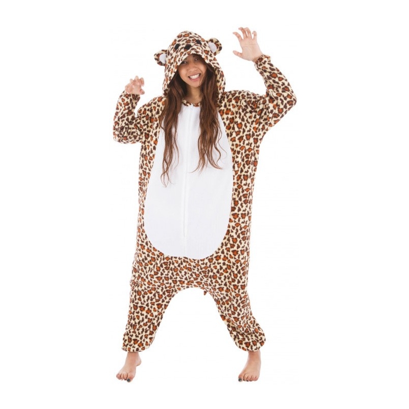 Combinaison Léopard Enfant Avec Capuche Et Queue - Déguisement Animal Halloween, Noël, Carnaval - Taille 110 à 160 - Polyester/élasthanne