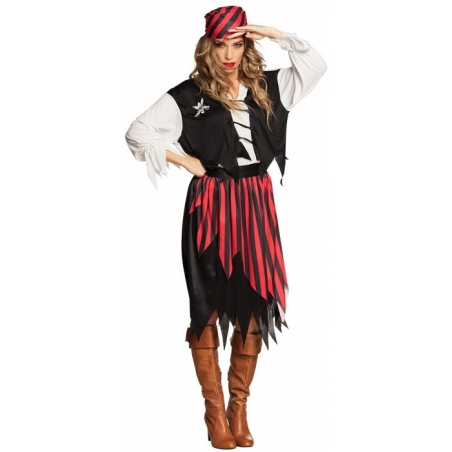 Déguisement de pirate pour femme avec bandana, top avec gilet, ceinture et jupe