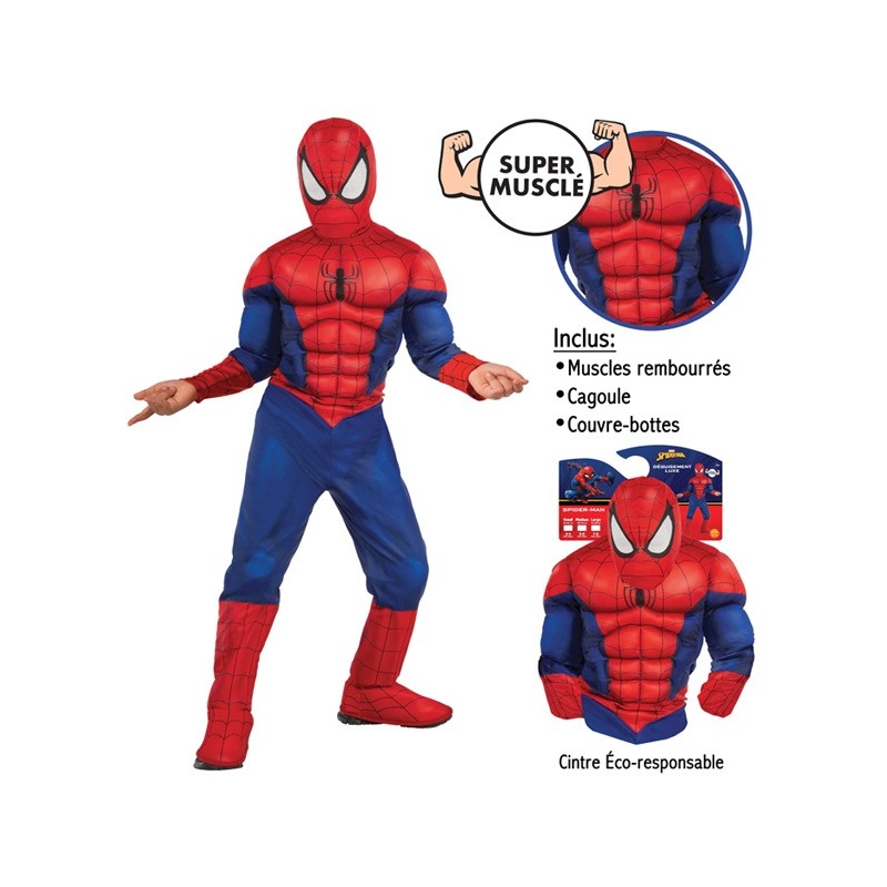 Combinaison de Spiderman musclé enfant avec cagoule et couvre-bottes - Costume Marvel pour enfant