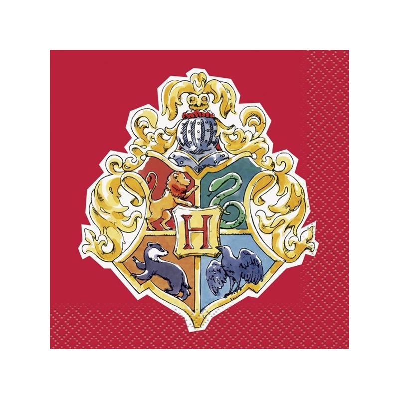 Petite serviette Harry Potter décorée d'un blason, lot de 16 serviettes de 24 x 24 cm