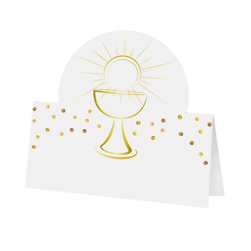 Marque place communion décoré d'un calice doré idéal pour placer vos invités