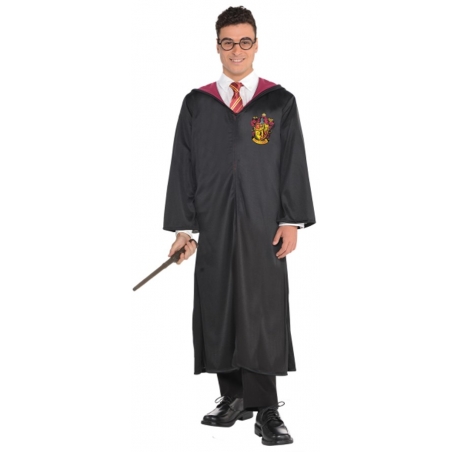 Déguisement Harry Potter adulte, longue cape Gryffondor à capuche avec baguette magique - Harry Potter officiel