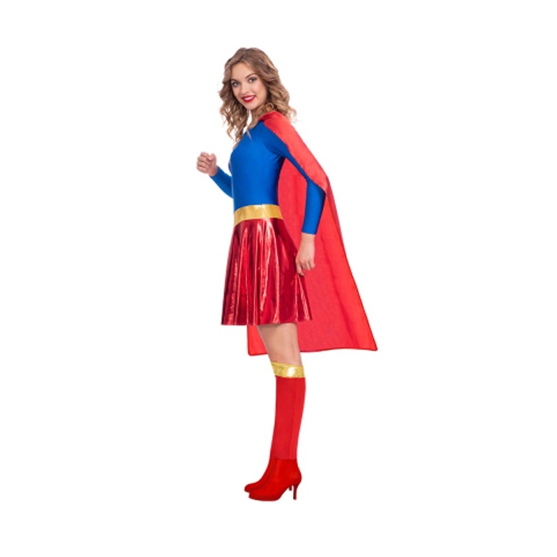 Déguisement de Supergirl pour femme vue de profil avec cape et jambières sous licence officielle