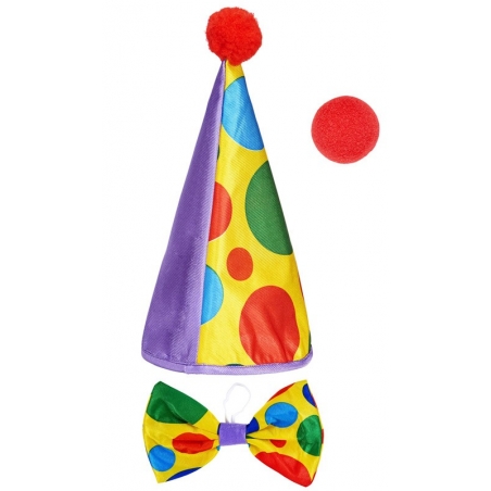 Accessoires de clown pour enfant, chapeau, nœud papillon et nez