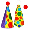 Kit clown jaune avec pois multicolores avec cravate géante, chapeau et nez Kit clown jaune avec pois multicolores avec cravate géante, chapeau et nez