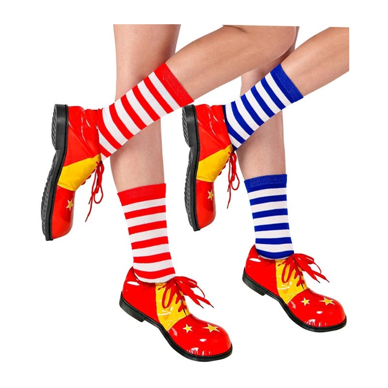 Chaussettes de clown rayées adulte rouge et blanc ou bleu et blanc
