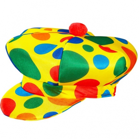 Grosse casquette de clown pour homme ou femme, casquette jaune à pois multicolores Grosse casquette de clown pour homme ou femme, casquette jaune à pois multicolores